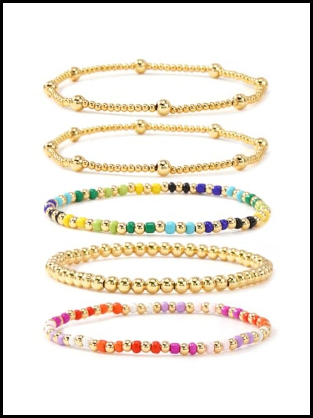 14K Gold Plated Beaded Bracelets Set Boho Dainty Stackable Stretchy Jewelry